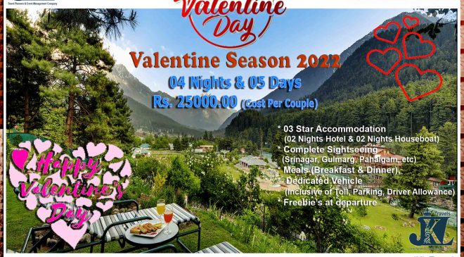 Valentine Festival In Kashmir 04 Nights & 05 Days (03 Star - Couple) Offer Price Rs. 25000.00