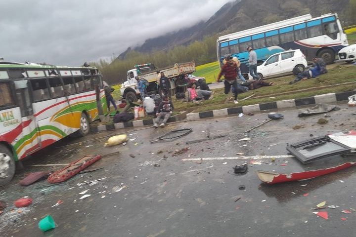A bus accident in Pulwama resulted in the death of four people and left 28 others injured as the vehicle overturned.
