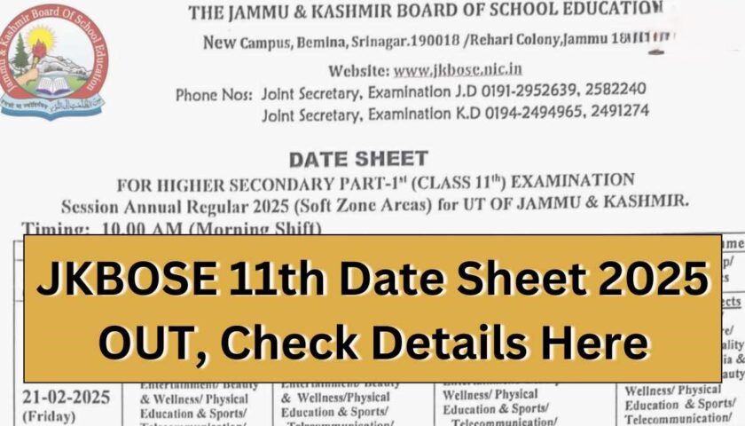 JKBOSE Issues Datesheet for Class 11 Annual Exams 2025