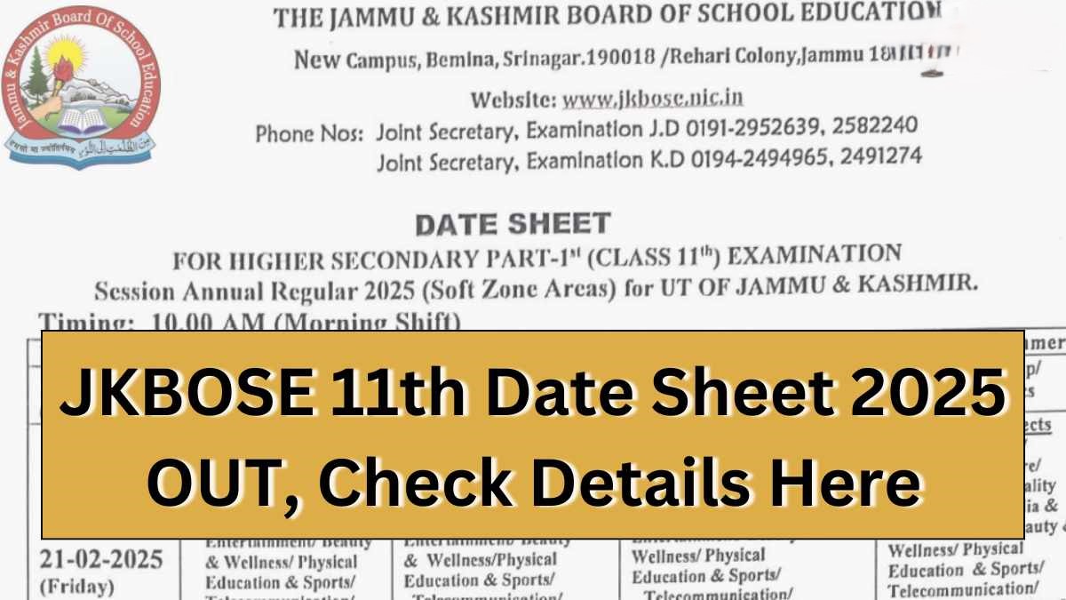 JKBOSE Issues Datesheet for Class 11 Annual Exams 2025