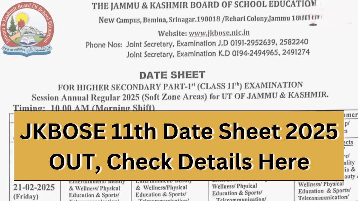 JKBOSE Issues Datesheet for Class 11 Annual Exams 2025