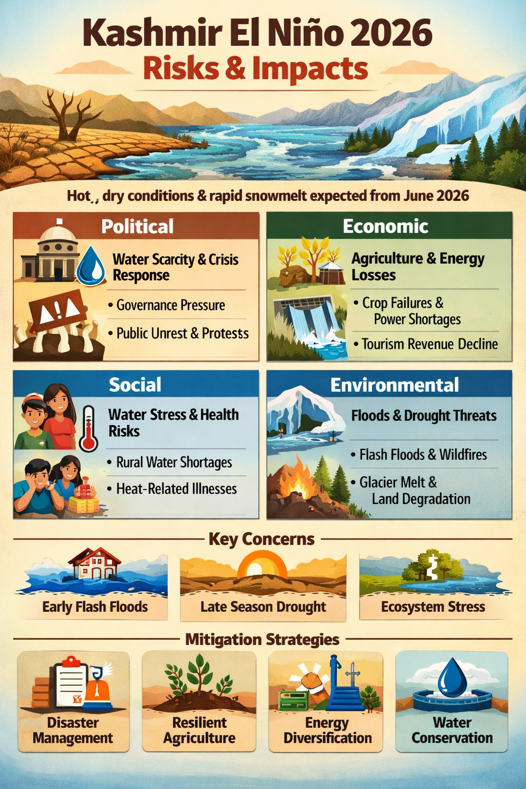 El Niño 2026 Threat Looms Over Kashmir Hotter Summer, Weaker Rains, and Rising Water Risks