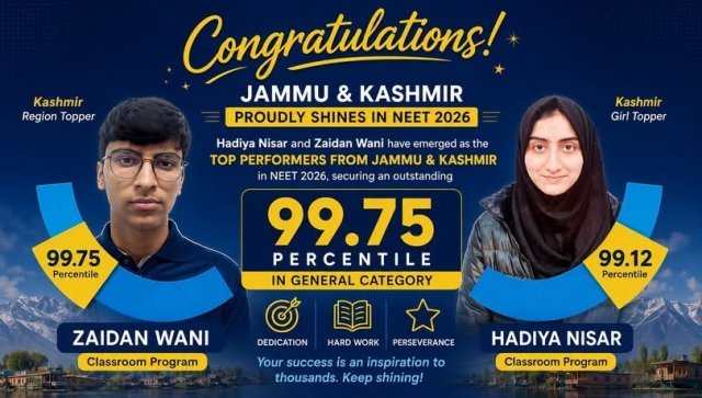 Two J&K Students Shine in NEET UG 2026: State Celebrates Top Performers as BOPEE Counselling Awaits