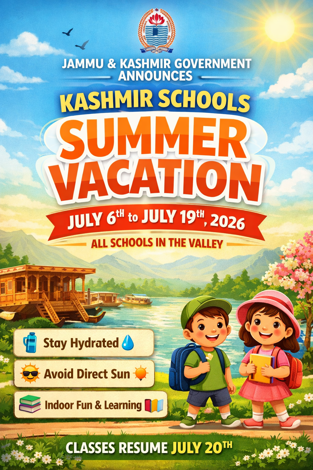 J&K Summer Vacation 2026 Kashmir Schools to Remain Closed from July 6 to July 19 Due to Heatwave