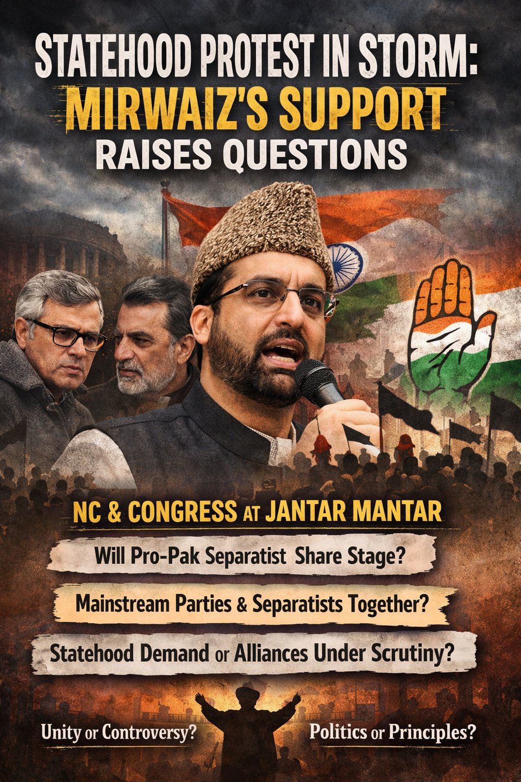 Mirwaiz Backs NC’s Jantar Mantar Statehood Protest, Triggering Political Debate Over Broad Outreach