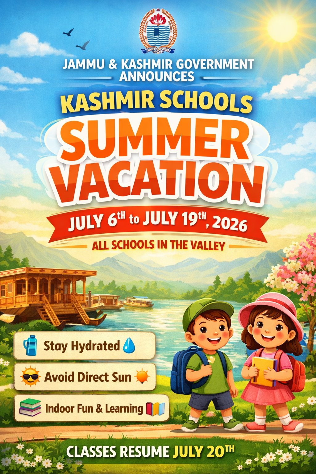 J&K Summer Vacation 2026 Kashmir Schools to Remain Closed from July 6 to July 19 Due to Heatwave